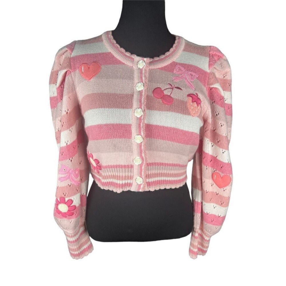 Rare style. LoveShackFancy Cropped Cardigan – Rose Water Swirl Cherry Strawberry - Picture 4 of 12